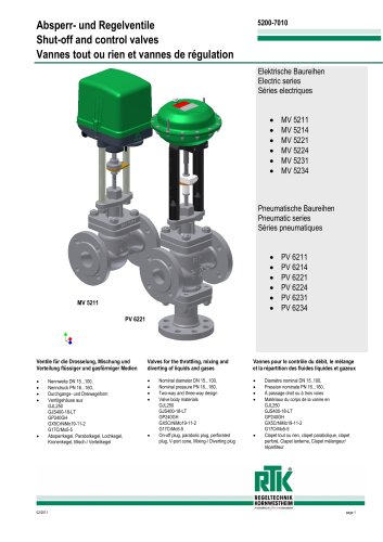 Electric and pneumatic control valves (heat control) MV 5200