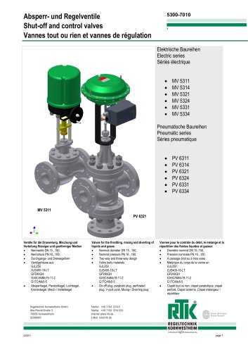 Electric and pneumatic control valves (heat control) MV 5300/ PV 6300