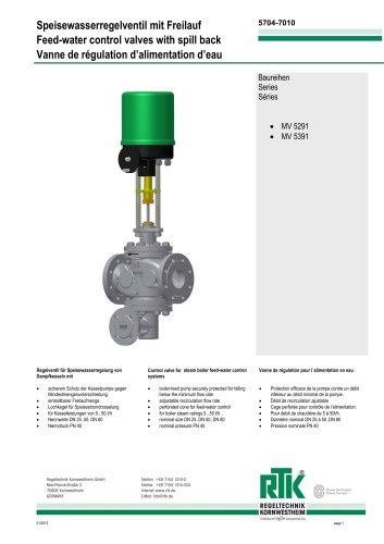 Feed-water control valves with spill back MV 5291/ MV 5391