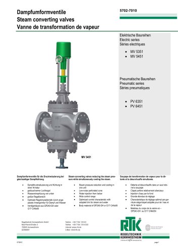 Steam-converting valves MV 5051/ PV 6051