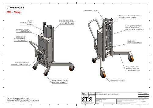 Drum Lifter - DTP05-R500-SS - Technical Drawings (Manual drum lifter DTP05-R500-SS)