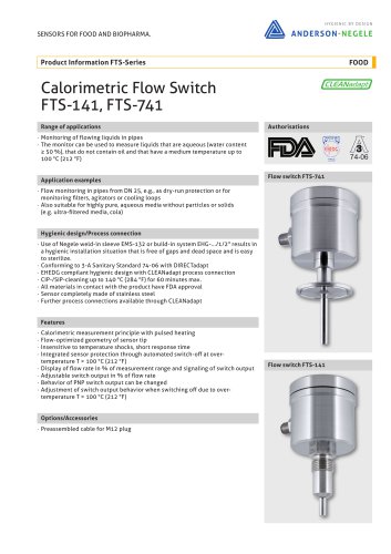 FTS-141P Pharma Flow Switch Tri-Clamp Flow Sensors