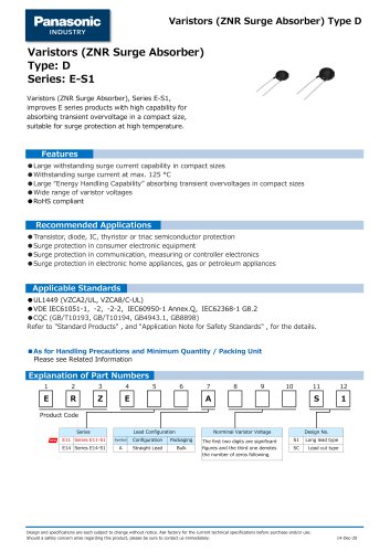 Varistors (ZNR Surge Absorber) Type: D Series: E-S1