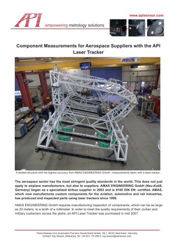 Geometry component measurement for aerospace suppliers with the API Laser Tracker