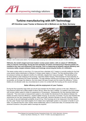 Turbine manufacturing at Siemens with API Laser Tracker Systems