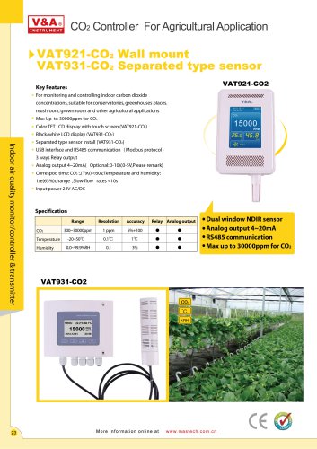 V&A CO2 Controller for Agricultural Application VAT921-CO2/VAT931-CO2 Environmental Products?