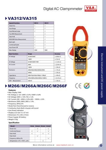 V&A Digital AC Clampmeter  VA312/VA315/M266 Electric Instrument