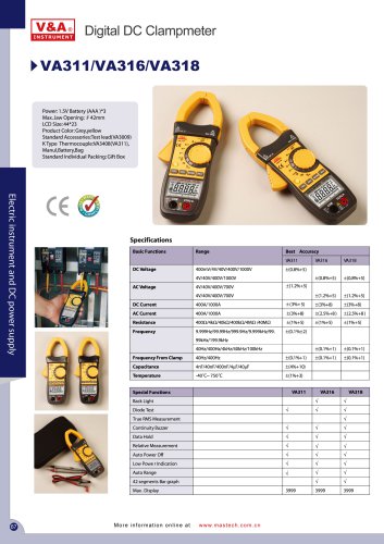 V&A Digital DC Clampmeter  VA311/VA316/VA318 Electric Instrument