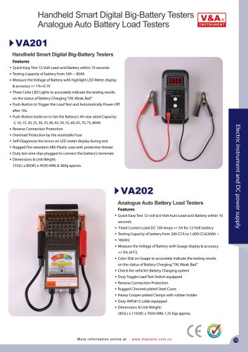 V&A Handheld Smart Digital Big-Battery Testers /Analogue Auto Battery Load Testers VA201/VA202 Electric Instrument