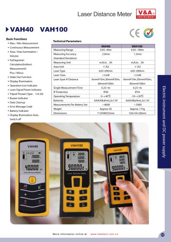 V&A Laser Distance Meter  VAH40/VAH100  Electric Instrument