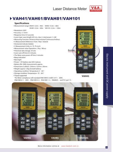 V&A Laser Distance Meter  VAH41 VAH61 VAH81 VAH101  Electronic measurement