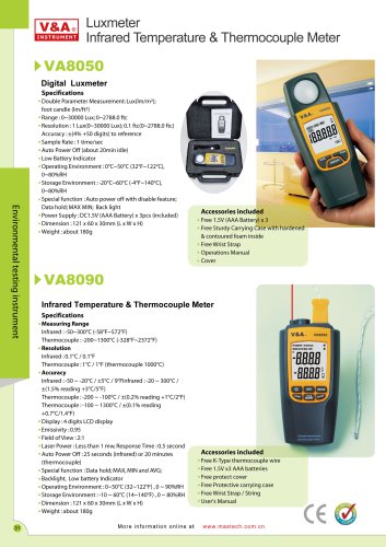 V&A Luxmeter/Infrared Temperature and Thermocouple Meter VA8050/VA8090 Environmental testing