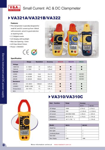 V&A Small Current AC & DC Clampmeter  VA321A/VA321B/VA322/VA310 Electric Instrument