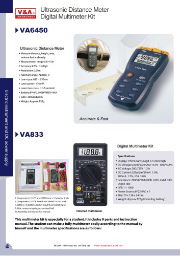 V&A Ultrasonic Distance Meter /Digital Multimeter Kit  VA6450/VA833  Electric Instrument