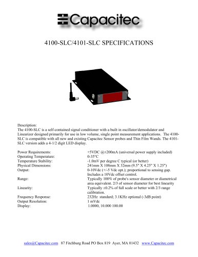 Capacitec 4100-SLC/4101-SLC Signal Conditioner Specifications