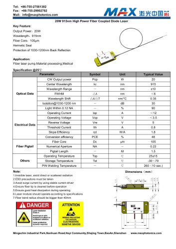 Maxphotonics 20W 915nm fiber coupled Semiconductor laser module