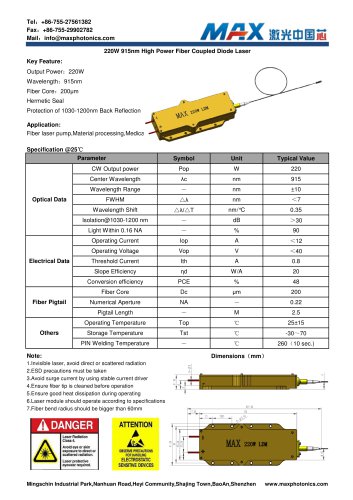 Maxphotonics 220W 915nm fiber coupled Semiconductor laser module