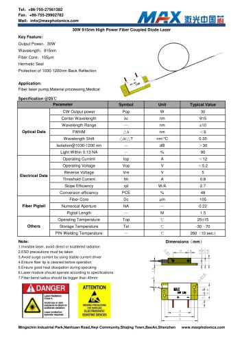 Maxphotonics 30W 915nm fiber coupled Semiconductor laser module