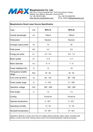 Maxphotonics Smart Laser Source Specification