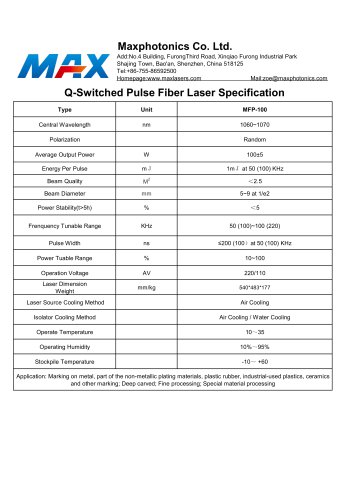 MFP-100 Q-switched Pulse Fiber Laser from Maxphotonics