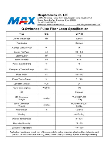 MFP-20 Q-switched Pulse Fiber Laser from Maxphotonics