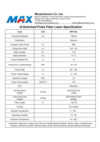 MFP-20L Q-switched Pulse Fiber Laser from Maxphotonics