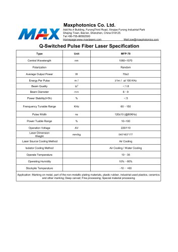 MFP-70 70W Q-switched Pulse Fiber Laser from Maxphotonics