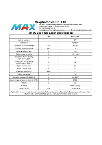 MFSC-500 Maxphotonics CW500W fiber laser source for cutting water cooled