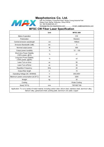 MFSC-800 Maxphotonics CW800W fiber laser source for cutting water cooled