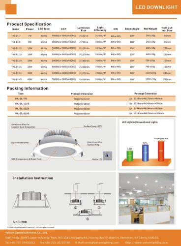 2014 Yaham Luna-Lite LED Down Light, Suitable for Office building , Hotel , Family and Home , Gallery , Clothing store ,Art exhibition and Other Indoor or Commercial Lighting