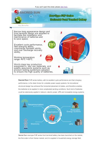 Sacred Sun New-Type Battery for Telecom, Electric Power, UPS and Renewable Energy