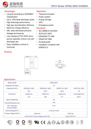 Sacred Sun  OPzV tubular gel battery GFMJ-350H