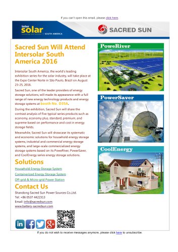 Sacred Sun Will Attend Intersolar South America 2016