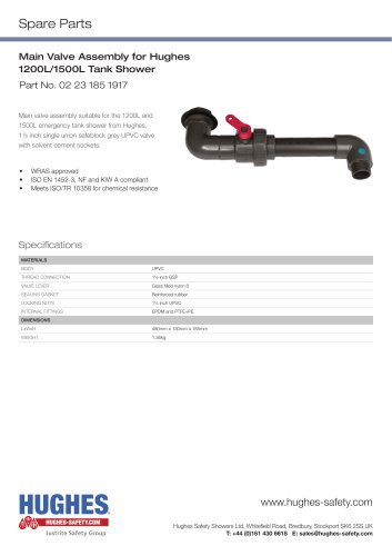 Main Valve Assembly for Hughes  1200L/1500L Tank Shower Datasheet