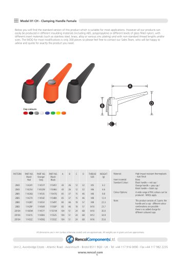 Model 01 CH - Clamping Handle Female