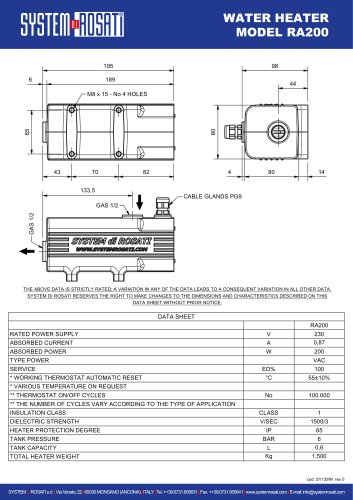 TDS - Water heater model RA 200