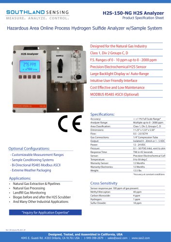 H2S-150-NG Hazardous Area Online Process Hydrogen Sulfide Analyzer