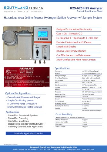 H2S-625 Hazardous Area Online Process Hydrogen Sulfide Analyzer