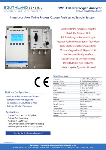 OMD-150-NG Hazardous Area Online Process Oxygen Analyzer