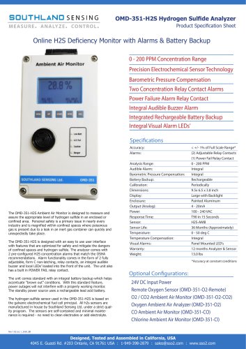 OMD-351-H2S Online Ambient Hydrogen Sulfide Monitor