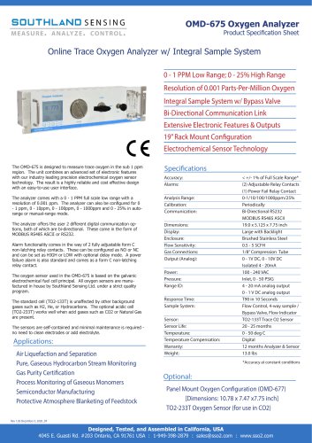 OMD-675 Online Trace Oxygen Analyzer