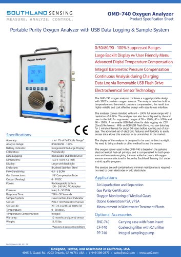 OMD-740 Portable Purity Oxygen Analyzer