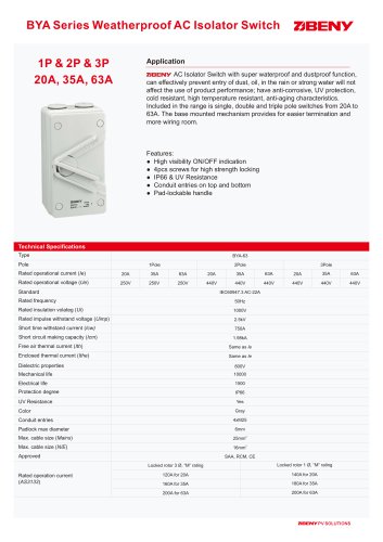 BYA Series AC Isolator AS standard ZJBENY 2020