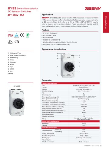 BYSS Series Non-polarity DC Isolator Switch 4P 1500V 35A