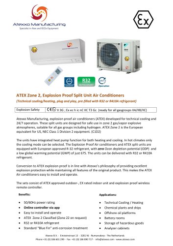 Product flyer explosion proof AC Units Wall Mount (2-7kW)