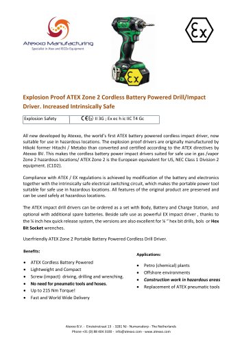 Product flyer explosion proof impact driver (EX Zone 2)