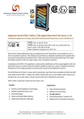 Product flyer explosion proof iPad Mini 6 (Ex Zone 1)