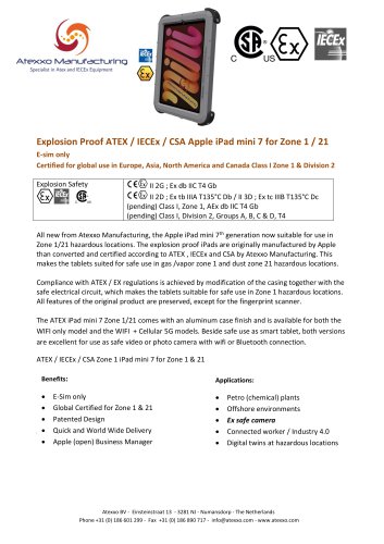 Product flyer explosion proof iPad Mini 7 (Ex Zone 1)