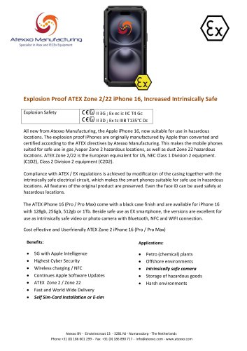 Product flyer explosion proof iPhone 16 (Ex Zone 2)