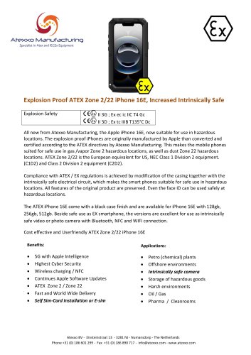 Product flyer explosion proof iPhone 16E (Ex Zone 2)